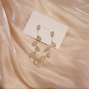 Real Gold Plated 14k Leaves Earring Delicate Cz